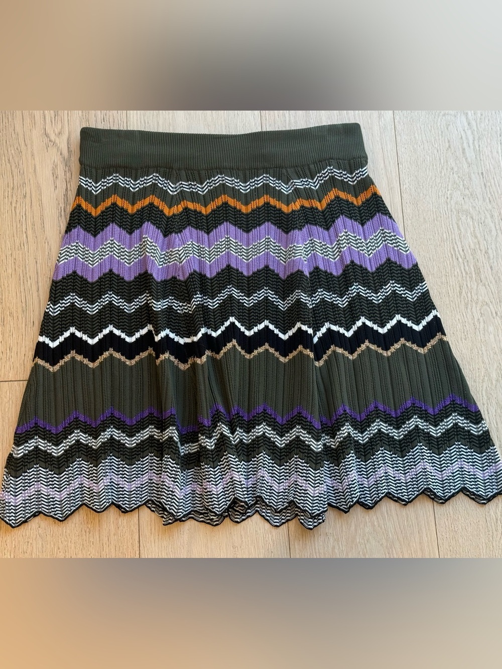 Ronny Kobo Zigzag Knit Mini Skirt Size M | Designer Chevron Skirt Quiet Luxury